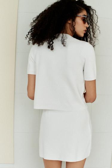 MINI JUPE EN MAILLE - Blanc de Zara - Image 4