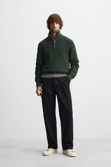 Zara BASIC QUARTER-ZIP SWEATER - Green