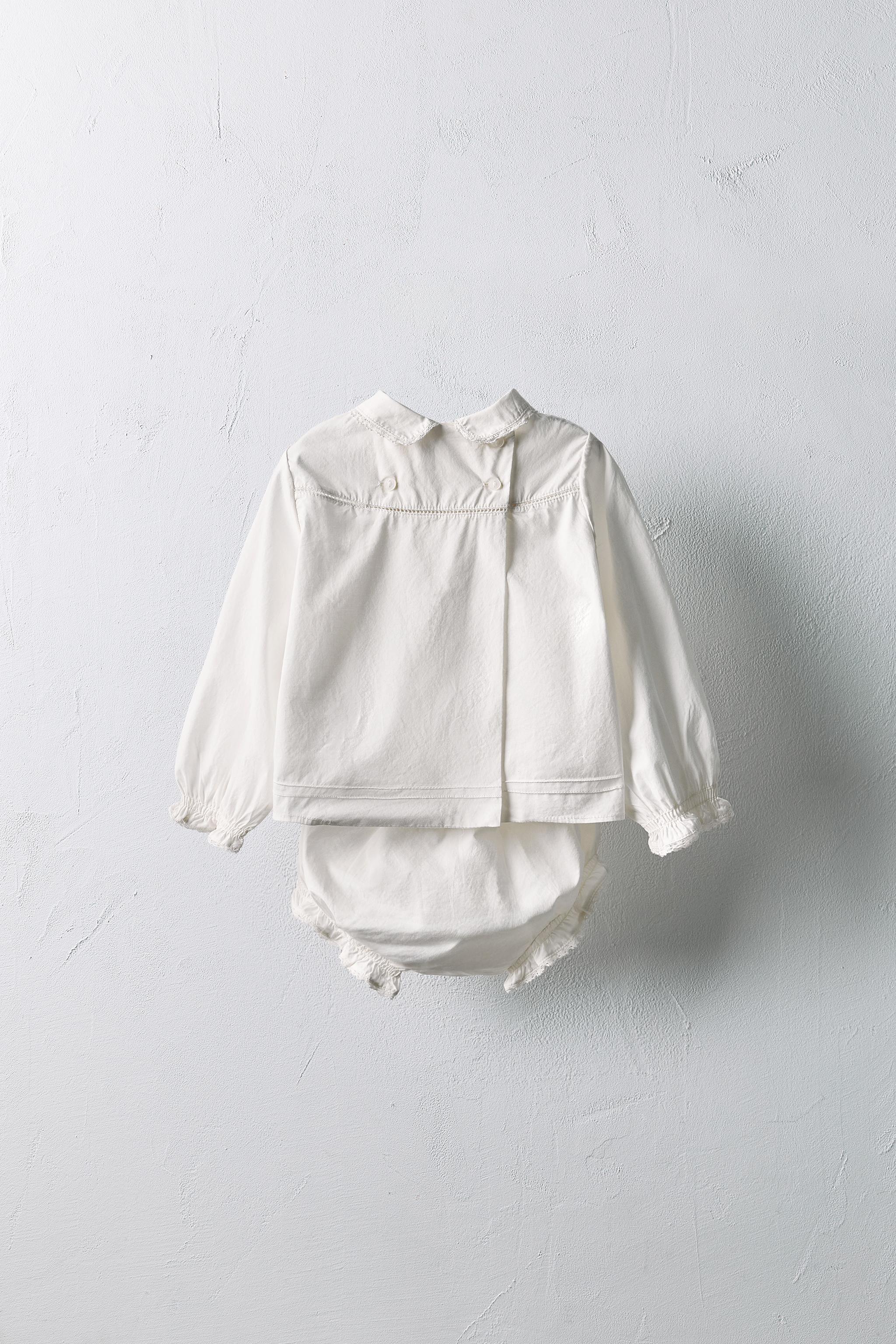 1 MONTH - 3 YEARS/ LIMITED EDITION POPLIN SHIRT AND EMBROIDERED FLOWER BLOOMERS SET