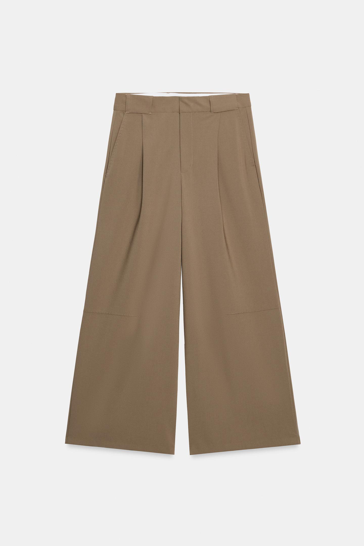 Женские брюки Zara Topstitched Pleated, цвет: Бежевый — фото 7