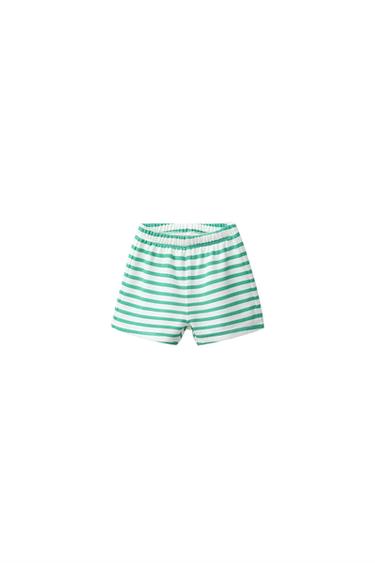 Zara EMBROIDERED TANGERINE STRIPED SHORTS - Green