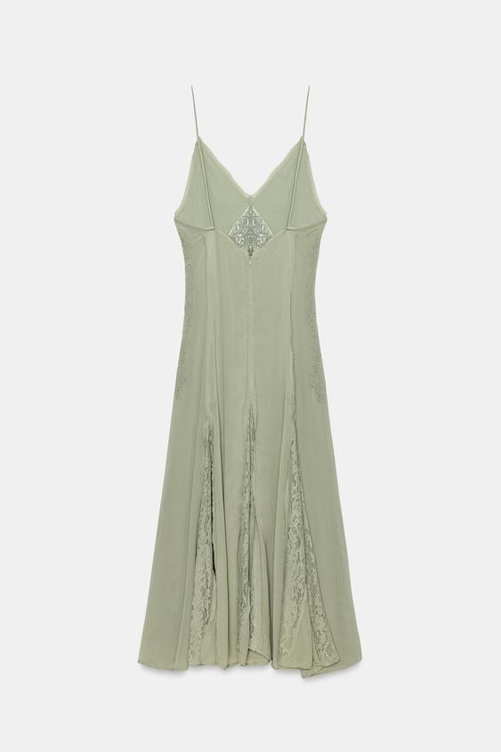 zara green embroidered dress ZW COLLECTION RUFFLE - Sea Floral dress