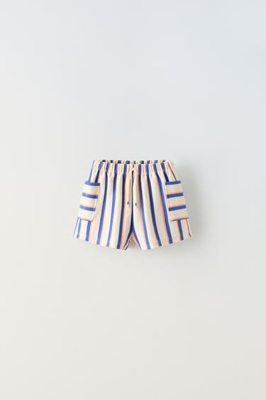 SHORT À RAYURES AVEC POCHES - Bleu roi de Zara - Image 0