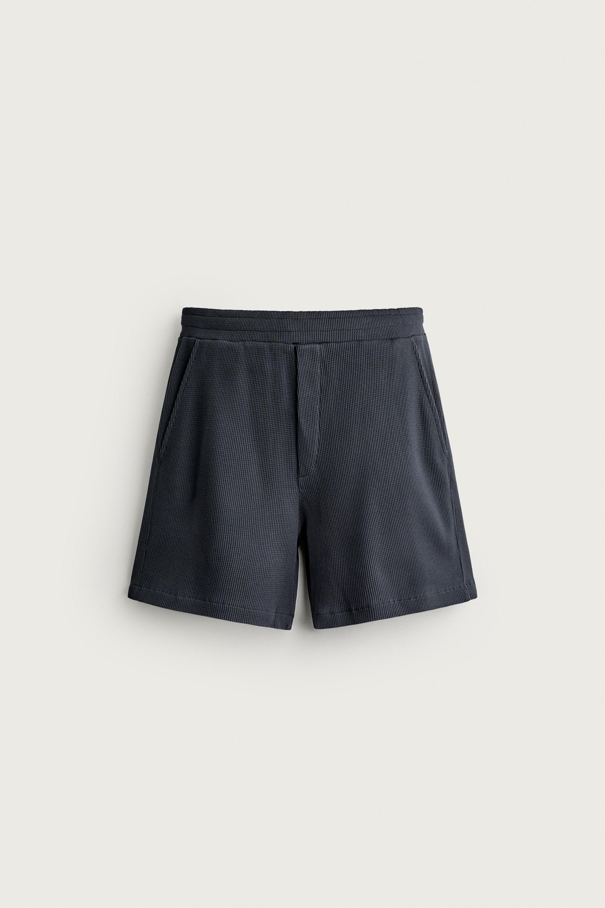 WAFFLE TEXTURE JOGGER SHORTS — Blue / Steel