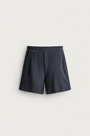 Zara JOGGER BERMUDE SA VAFEL TEKSTUROM – plava / čelik