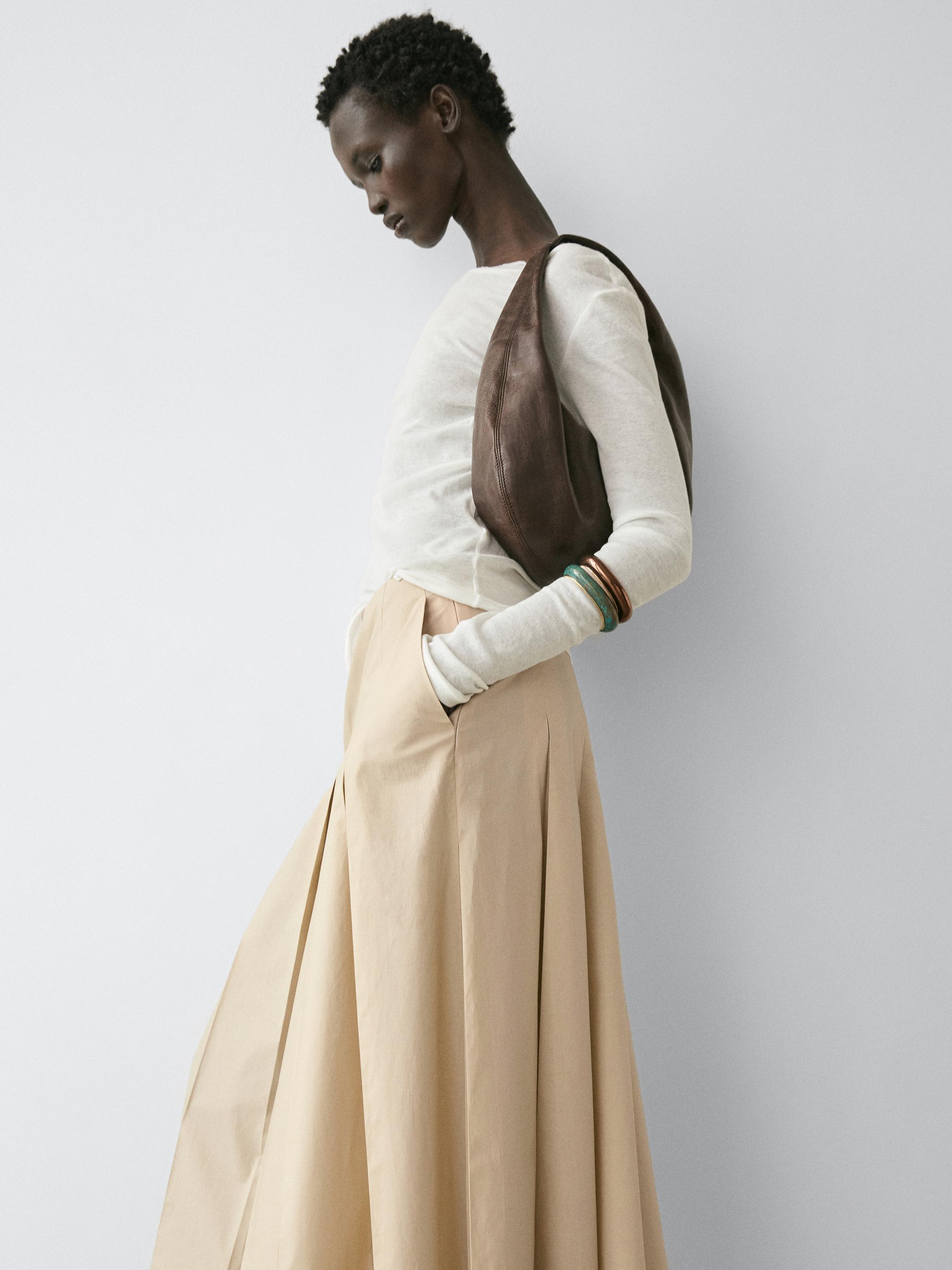 Jupe midi plissée coton