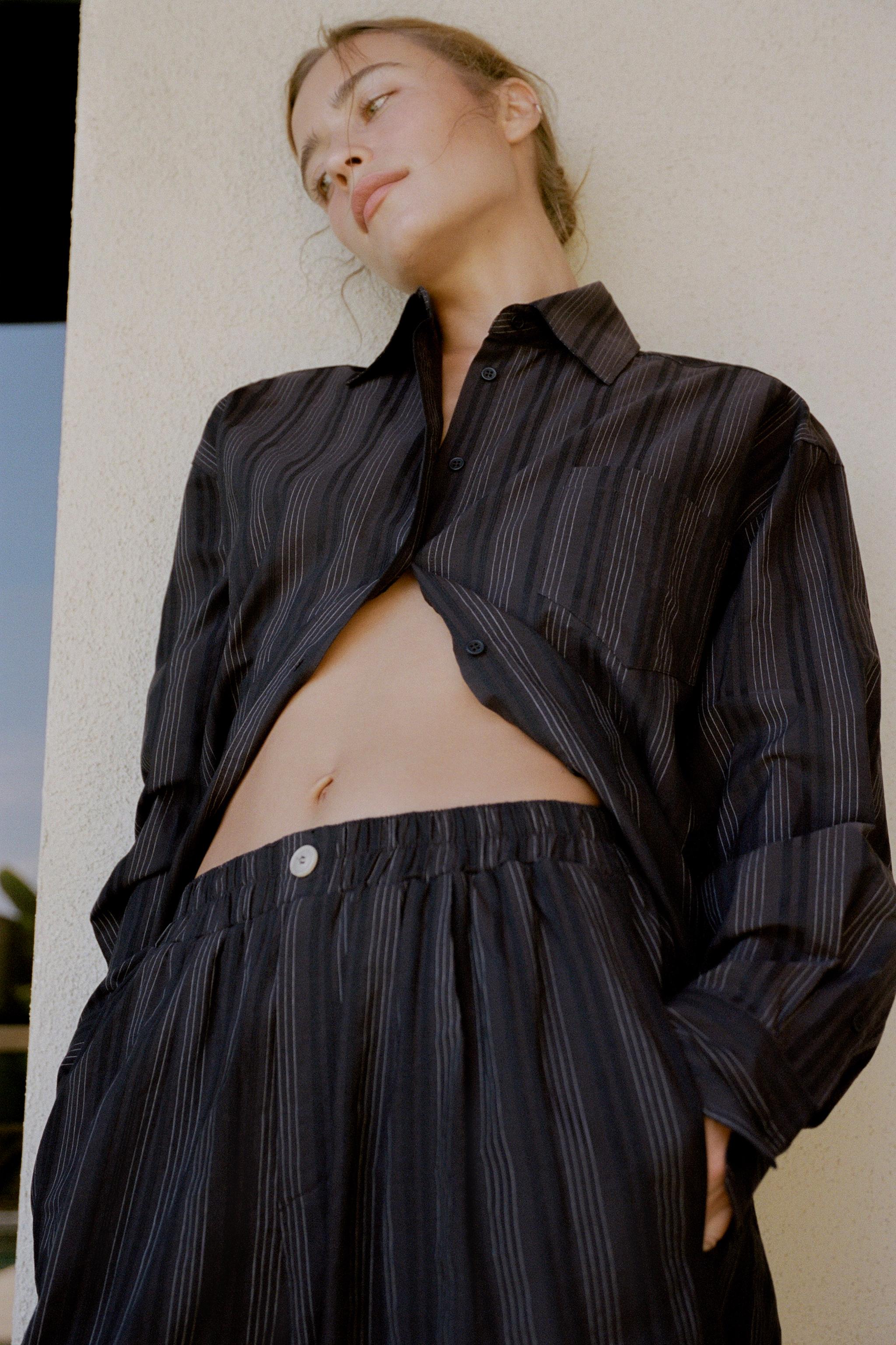 Zara Çizgili Pijama Gömlek görsel 3