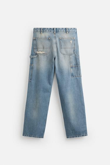 RIPPED STRAIGHT-LEG CARPENTER JEANS - Blue by Zara - Image 8