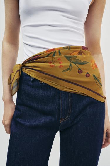 Zara SILK BLEND FLORAL PRINT SCARF - Mustard