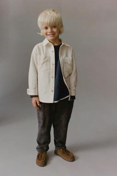 THICK CORDUROY TROUSERS WITH LABEL - Blue grey by Zara