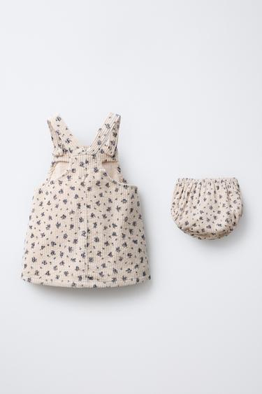 CORDUROY PINAFORE DRESS AND FLORAL KNICKERS SET - Ecru by Zara - Image 1