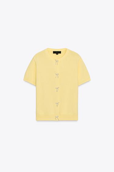 CARDIGAN WITH FAUX PEARL TIES - Yellow by Zara - Image 6