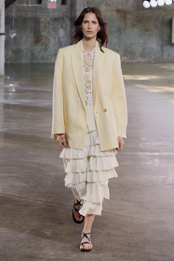 Zara Falda Verde FALDA MIDI VOLANTES ZW COLLECTION Beige Verde