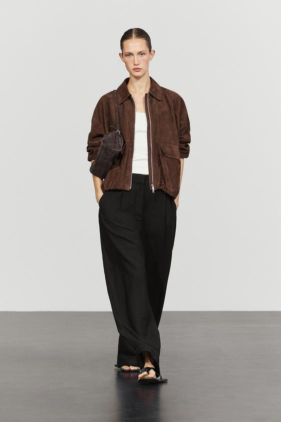Pantalón barrel fit pliegues - Negro de Zara - Imagen 0