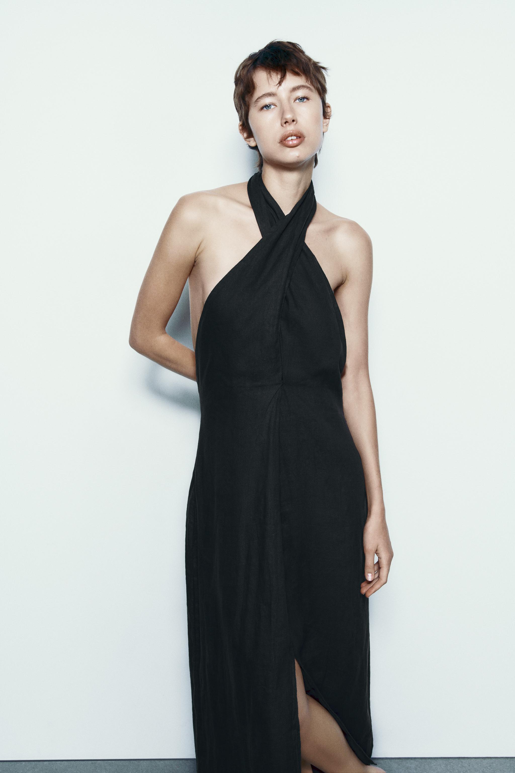 Zara black shop halter neck dress