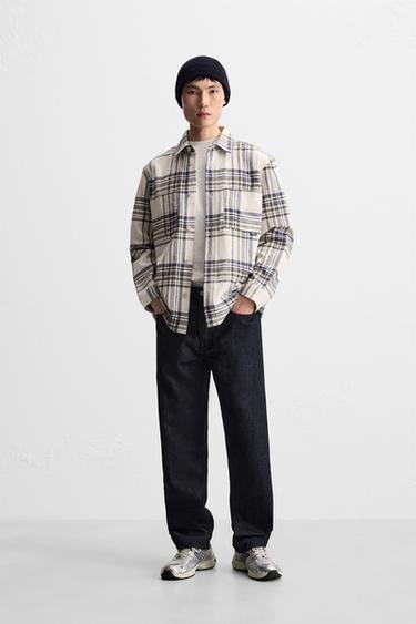 CHECK FLANNEL SHIRT - Navy blue by Zara