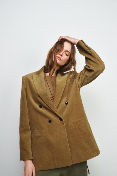 Zara OVERSIZED CORDUROY BLAZER ZW COLLECTION LIMITED EDITION - Olive green