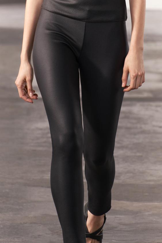 ZARA NWT Black Faux Leather Split Hem Front Slit High Rise Legging. Size XS