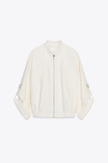 ROLLED-SLEEVE JACKET WITH LINEN - Ecru by Zara - Image 2