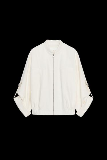 Zara LINEN ROLLED SLEEVE JACKET - Ecru - Image 0
