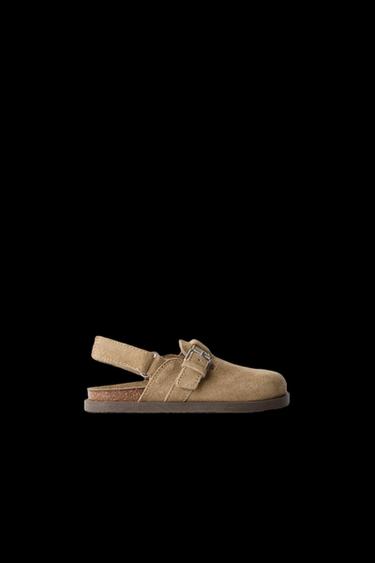 Zara SPLIT LEATHER CLOGS - Mink Gray