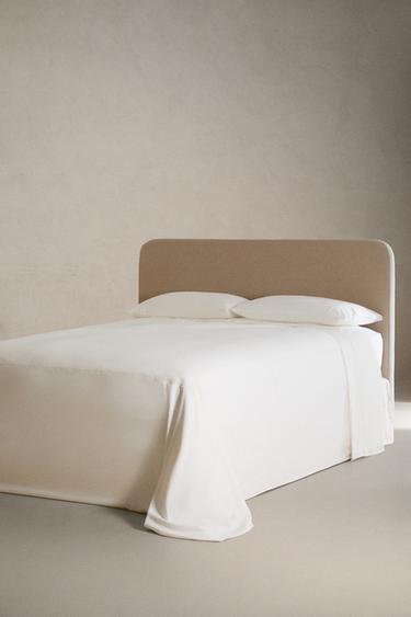 SATEEN FLAT SHEET WITH HEMSTITCH EMBROIDERY - Oyster-white by Zara - Image 1