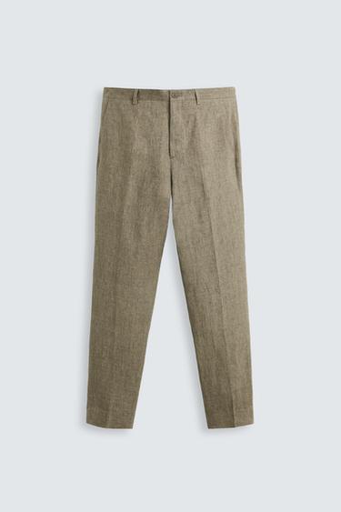 Zara LIMITED EDITION 100% LINEN SUIT PANTS - taupe brown