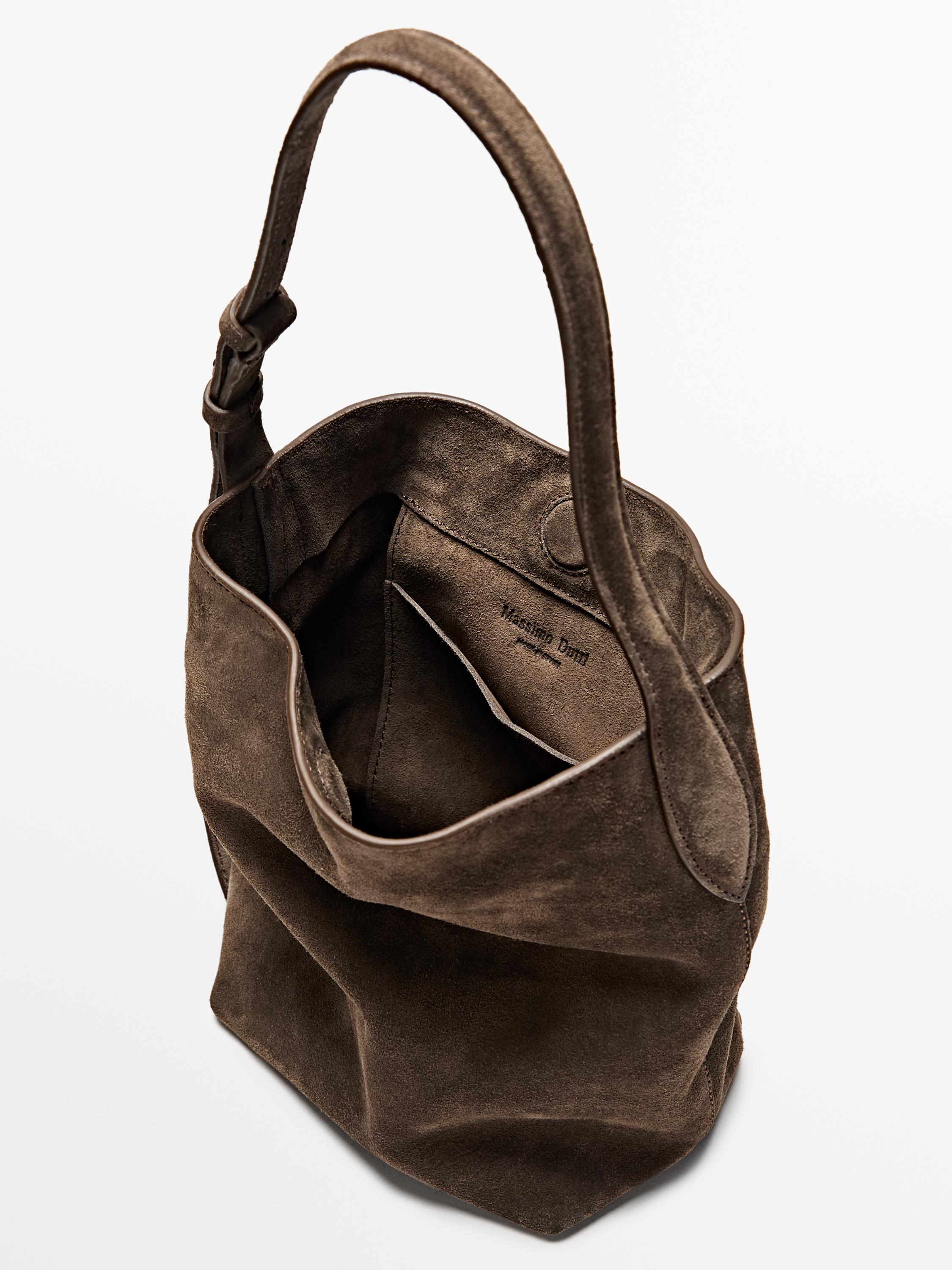 Split leather and leather mini bucket bag