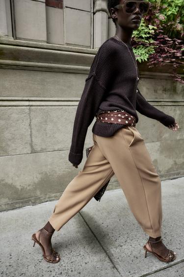 PANTALON CAROTTE PLIS Marron clair ZARA France