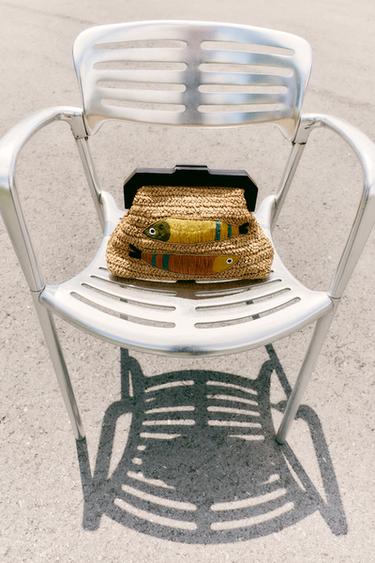 FISH EMBROIDERED RAFFIA BAG - camel by Zara