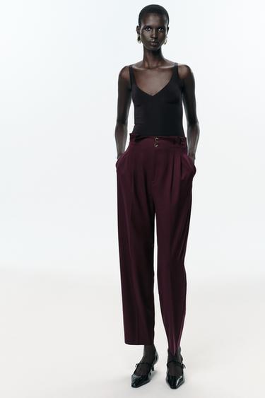 PAPER BAG TROUSERS WITH DARTS - Burgundy by Zara - Image 0