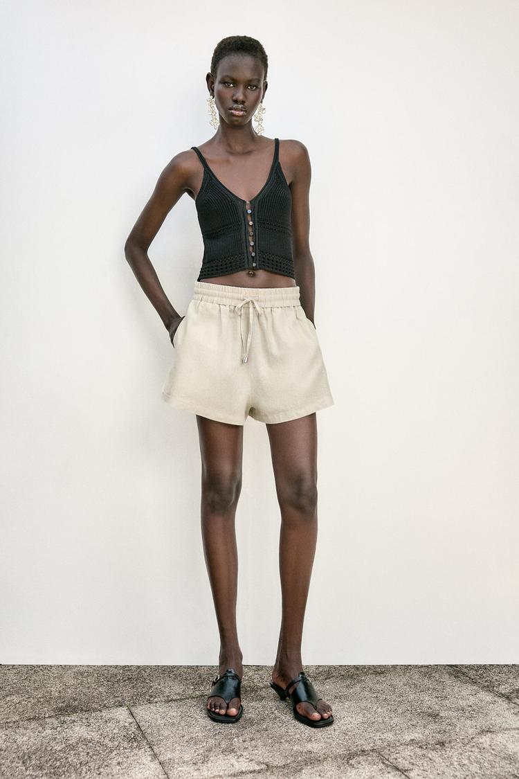 LINEN BLEND BOXER BERMUDA SHORTS Sand ZARA Australia