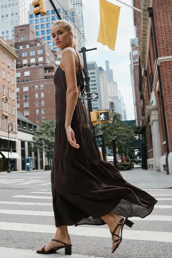 SANDALIA TACÓN ANCHO PIEL - Marrón de Zara - Imagen 0