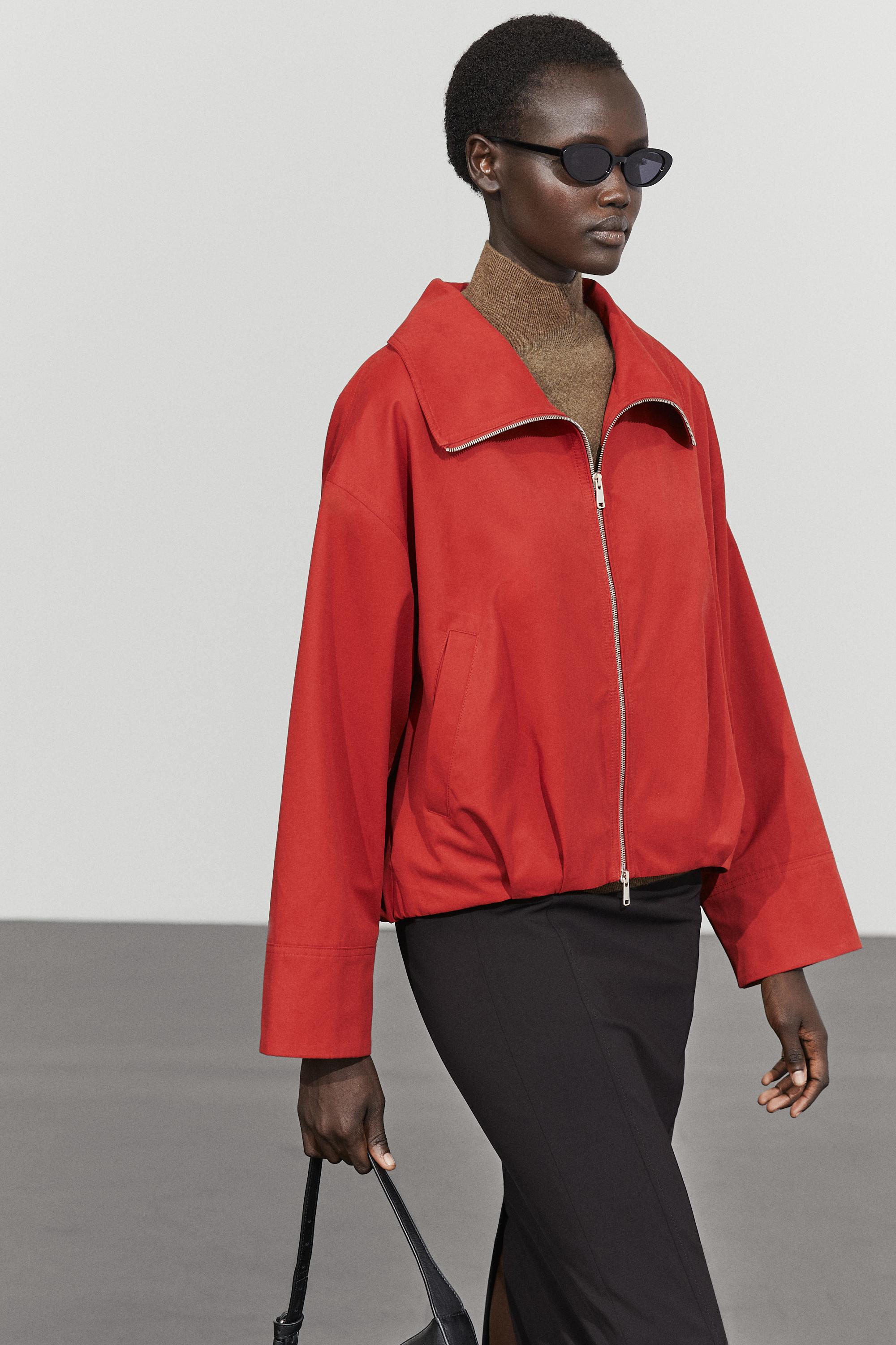 Cotton blend gathered bomber jacket