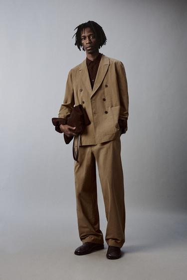 TECHNICAL WIDE-LEG SUIT TROUSERS - Light camel by Zara