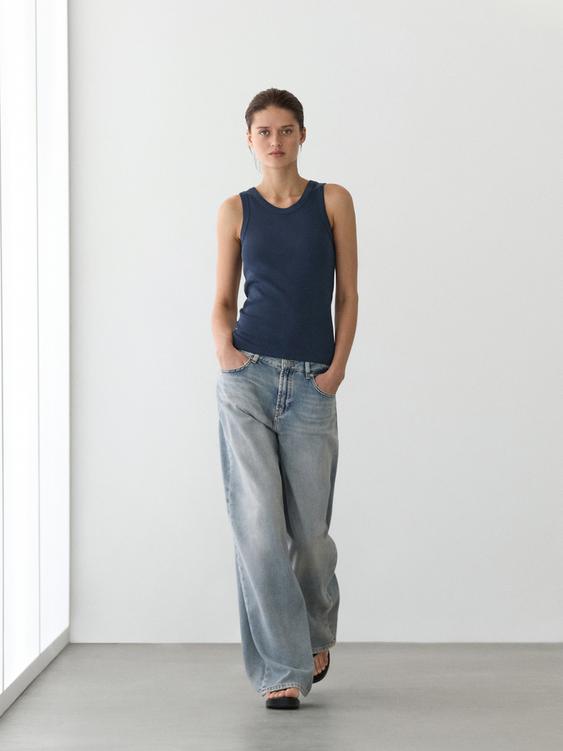 Zara Cotton blend halter top - Navy blue - Image 0