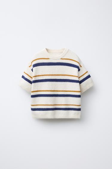 Zara WAFFLE KNIT T-SHIRT - striped