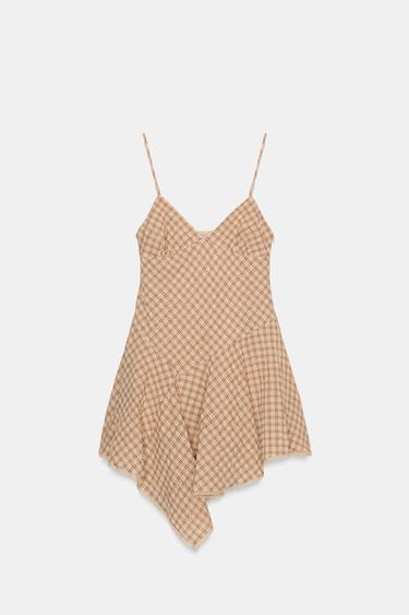 ROBE COURTE À CARREAUX ET DENTELLE - 089 de Zara
