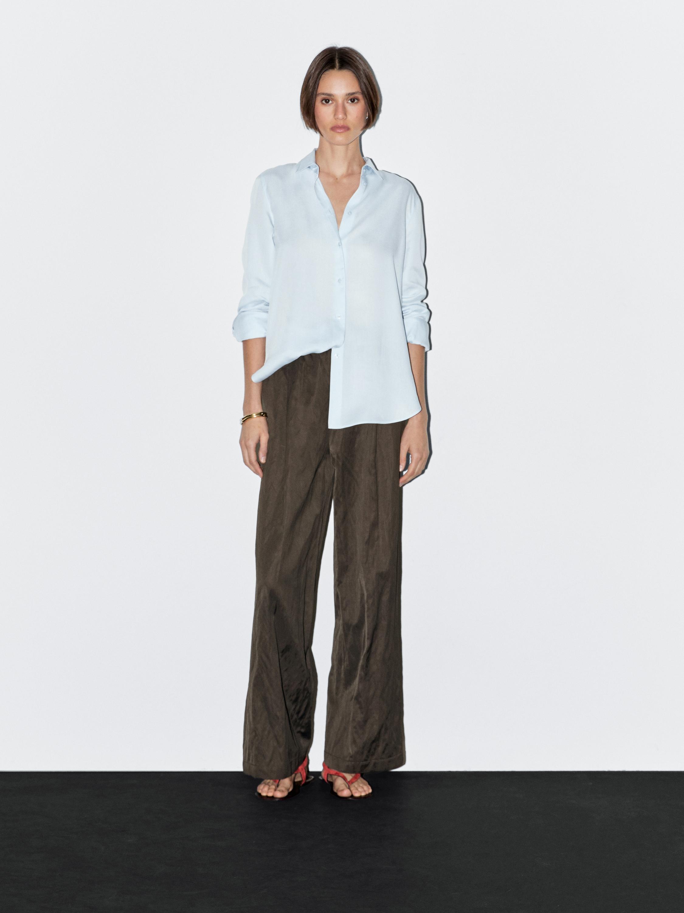 Pantalon large satiné effet froissé