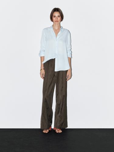 Zara Wide-leg satin trousers with creased effect - Chocolate - Image 0