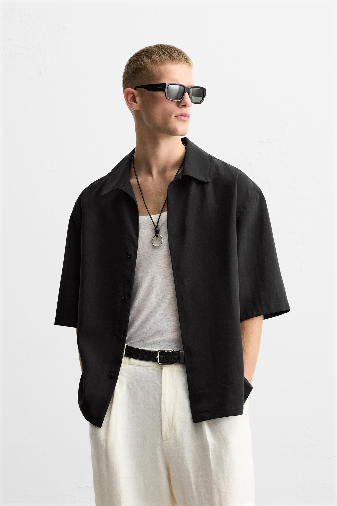 Zara RELAXED FIT FLOWY SHIRT - Black