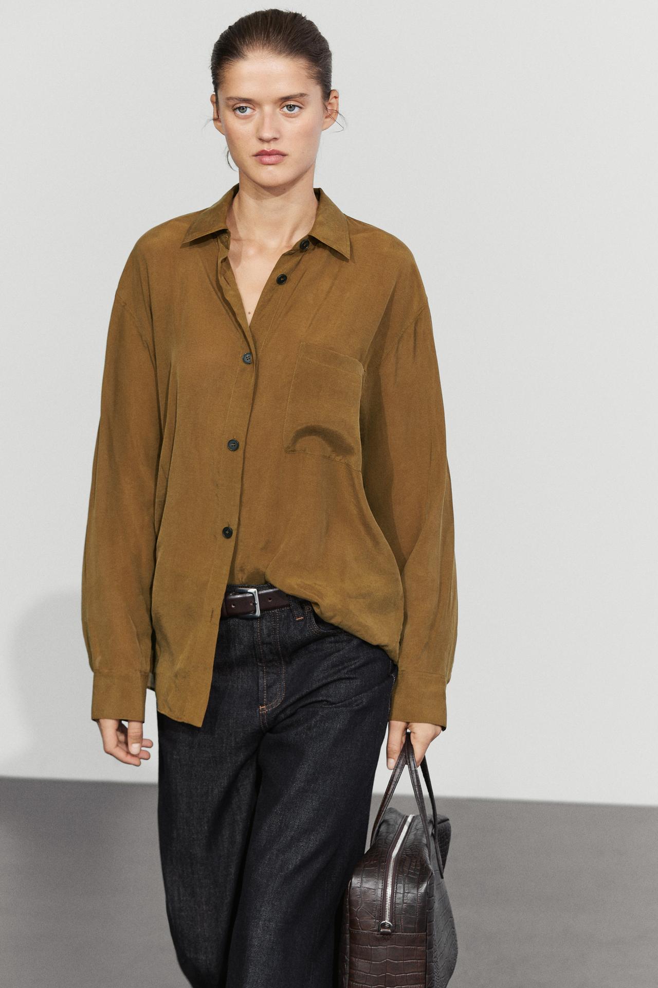 Flowing satin pocket shirt — Light pink