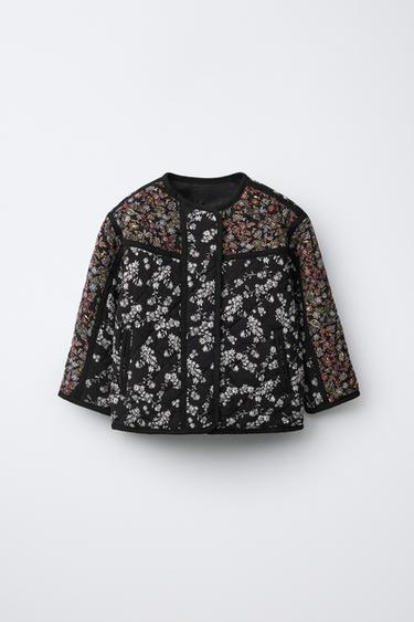 Zara FLORAL PRINT QUILTED JACKET - Black