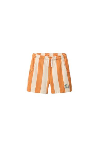 STRIPED TERRY BERMUDA SHORTS - Ochre by Zara