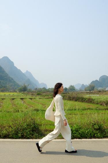 WIDE-LEG TROUSERS WITH BELT X FANGLU LIN - Ecru by Zara - Image 0