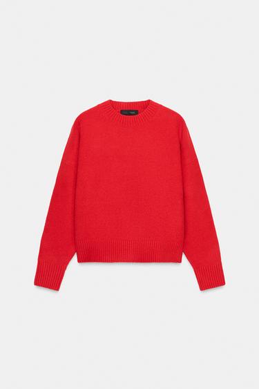 Zara SOFT BASIC KNIT SWEATER - Intense red