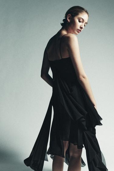 STRAPPY DRESS WITH LACE RUFFLES - Black by Zara