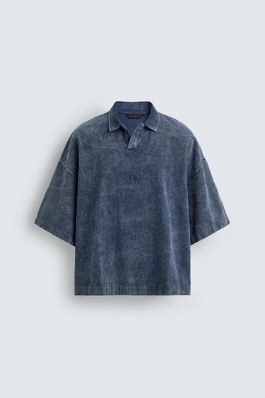 Zara WASHED TEXTURED POLO - Blue