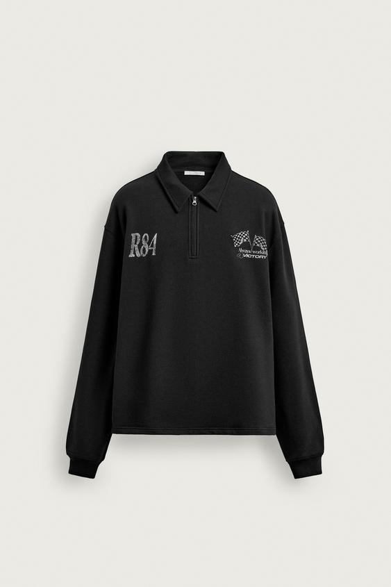 QUARTER-ZIP PRINTED SWEATSHIRT - Black by Zara - Image 0