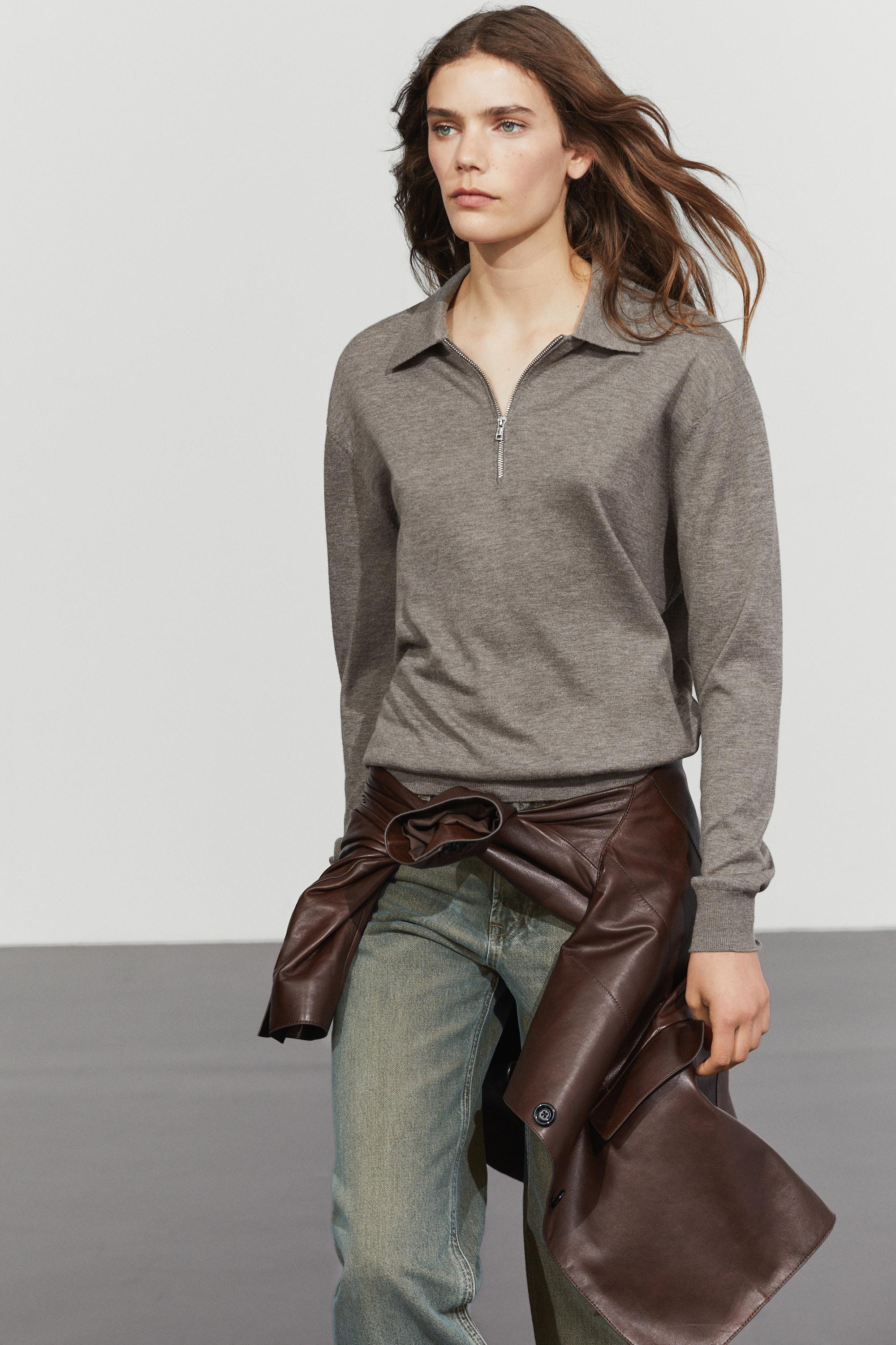 Pull en maille à col zippé et laine